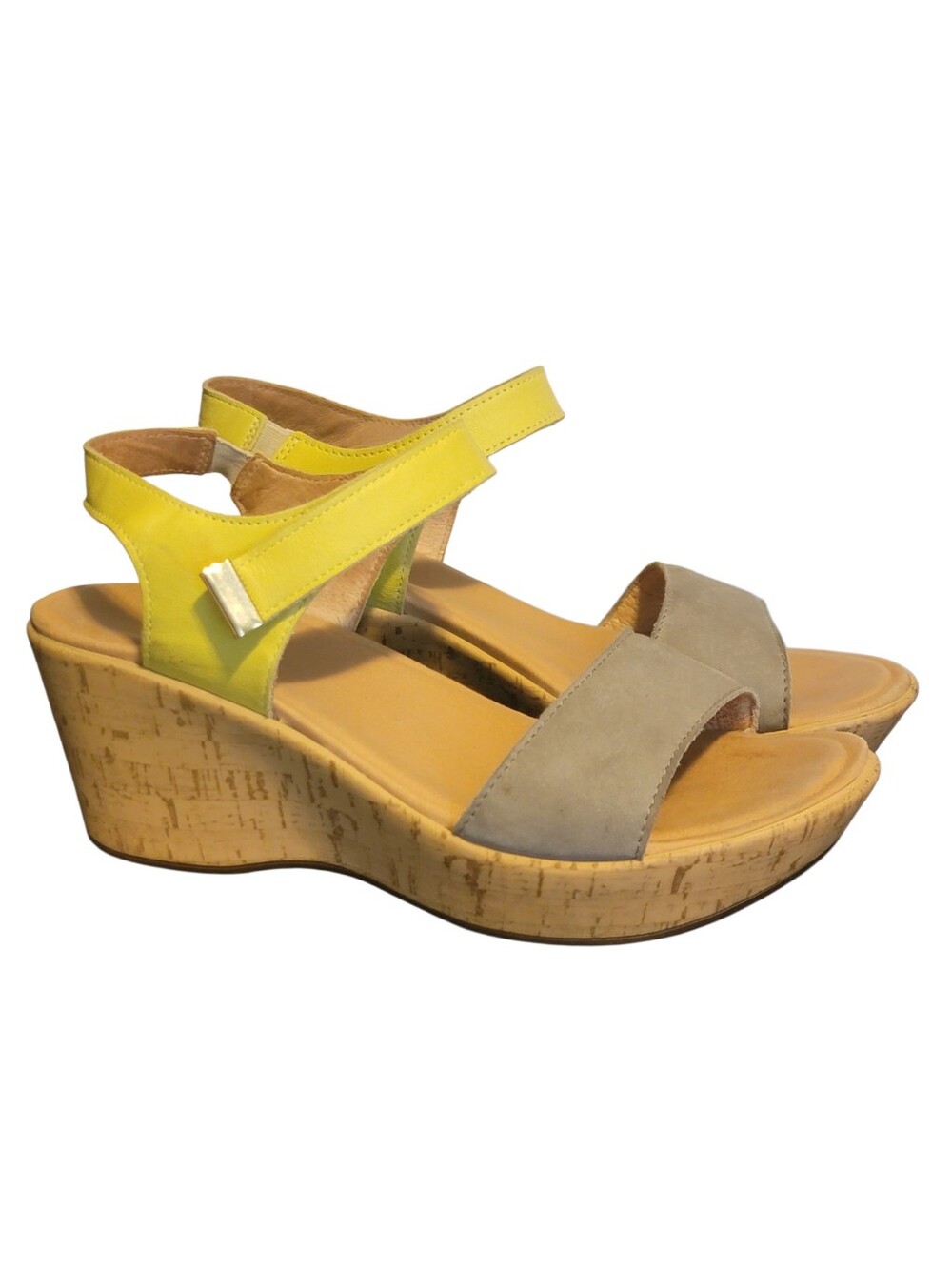 NAOT Summer Cork Platform Wedge Sandal in Gray Lime Size EU 39 US 8-8.5